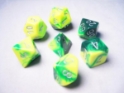 Chessex (26454): Polyhedral 7-Die Set: Gemini: Green-Yellow/Silver 