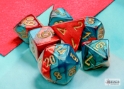 Chessex (20662): Mini Polyhedral 7-Die Set: Gemini Red-Teal/Gold 
