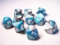Chessex (26256): D10: Gemini #6: Steel-Teal/White 