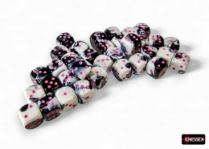 Chessex (26869): D6: 12mm: Gemini: BLACK-WHITE/PINK