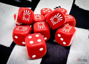 Chessex (29062): D6: 16mm: WWII JAPAN OPAQUE RED/WHITE