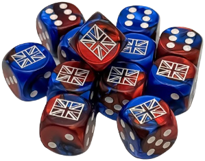 Chessex (29064): D6: 16mm: WWII GREAT BRITAIN GEMINI BLUE-RED/WHITE