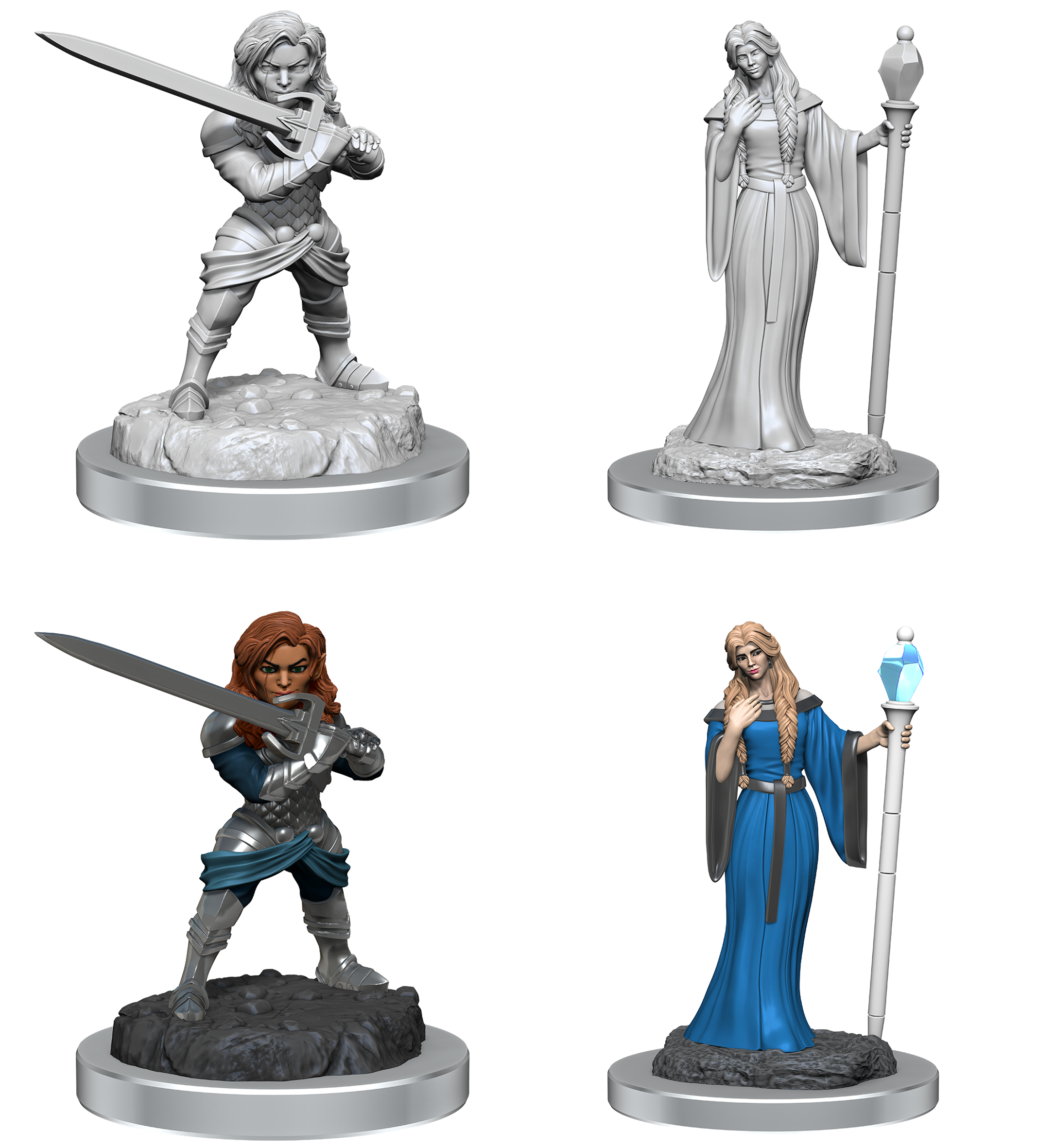Critical Role Unpainted Minis: Female Wizard & Holy Warrior 