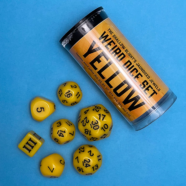 Dungeon Crawl Classics: Weird Dice Set: DCC Day 2022: The Book of Fallen Gods: Yellow 
