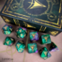 Elder Dice: Polyhedral 10 Die Set: Yellow Sign: Masked Purple with Green - INB-EDP-Y11 [850003463247]
