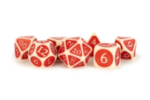 Fanroll: 7 Dice Polyhedral Set: IVORY W/ RED 16MM