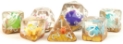 Fanroll: 7 Dice Polyhedral Set: RAINBOW DINOSAUR INCLUSION 16MM 