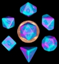 Fanroll: Mini 7 Dice Polyhedral Set: Purple/Teal with Blue (10mm) 