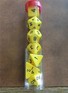 Koplow: 7PC Polyhedral Dice Set: Opaque Yellow/Black (Plug Tube)