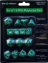 Role 4 Initiative: Polyhedral 15 Dice Set: Marble Green with White Numbers 
