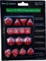 Role 4 Initiative: Polyhedral 15 Dice Set: Marble Red with White Numbers 