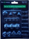Role 4 Initiative: Polyhedral 15 Dice Set: Opaque Black with White Numbers 