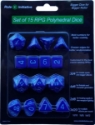 Role 4 Initiative: Polyhedral 15 Dice Set: Opaque Dark Blue with Lt Blue Numbers 