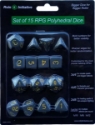 Role 4 Initiative: Polyhedral 15 Dice Set: Opaque Dark Gray with Gold Numbers 