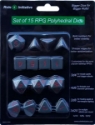Role 4 Initiative: Polyhedral 15 Dice Set: Opaque Dark Gray with Red Numbers 