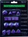 Role 4 Initiative: Polyhedral 15 Dice Set: Opaque Dark Purple with Lt Blue Numbers 