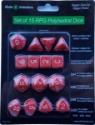 Role 4 Initiative: Polyhedral 15 Dice Set: Opaque Red with White Numbers 