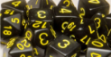 Role 4 Initiative: Polyhedral 15 Dice Set: TRANSLUCENT BLACK W/GOLD 