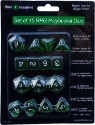 Role 4 Initiative: Polyhedral 15 Dice Set: TRANSLUCENT DARK GREEN W/ WHITE 