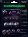 Role 4 Initiative: Polyhedral 15 Dice Set: Translucent Dark Purple with Gold Numbers 