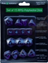 Role 4 Initiative: Polyhedral 15 Dice Set: Translucent Dark Purple with Light Blue Numbers 