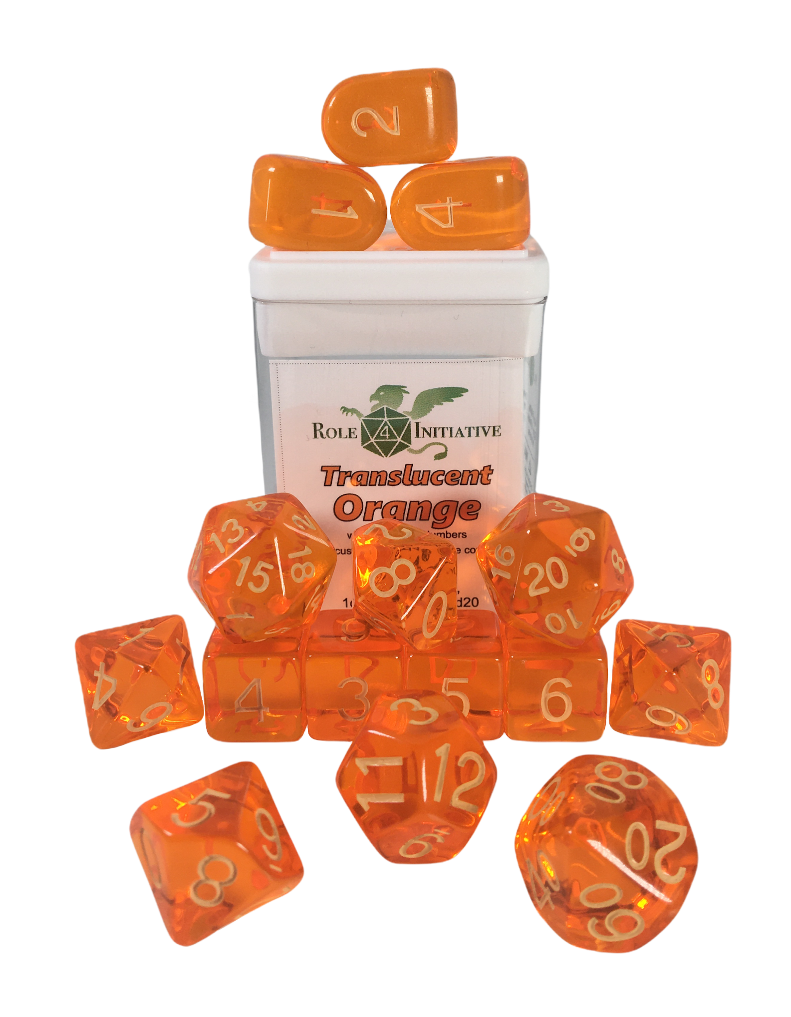 Role 4 Initiative: Polyhedral 15 Dice Set: Translucent Orange And Light Orange (Arch D4)  