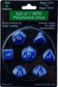 Role 4 Initiative Polyhedral 7 Dice Set: Marble Blue with White Numbers 