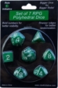 Role 4 Initiative Polyhedral 7 Dice Set: Marble Green with White Numbers 
