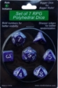 Role 4 Initiative Polyhedral 7 Dice Set: Marble Purple with White Numbers 