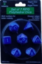 Role 4 Initiative Polyhedral 7 Dice Set: Opaque Dark Blue with Lt Blue Numbers 