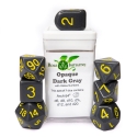 Role 4 Initiative: Polyhedral 7 Dice Set: Opaque Dark Gray and Yellow Arch D4  
