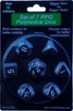 Role 4 Initiative Polyhedral 7 Dice Set: Translucent Black (Smoke) with White Numbers 