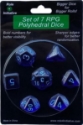 Role 4 Initiative Polyhedral 7 Dice Set: Translucent Dark Blue with Light Blue Numbers 