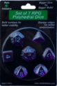 Role 4 Initiative Polyhedral 7 Dice Set: Translucent Dark Purple with Light Blue Numbers 
