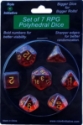 Role 4 Initiative Polyhedral 7 Dice Set: Translucent Red with Gold Numbers 