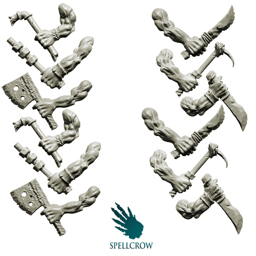 Spellcrow Conversion Bits: Orc Hands with Close Combat Weapon 