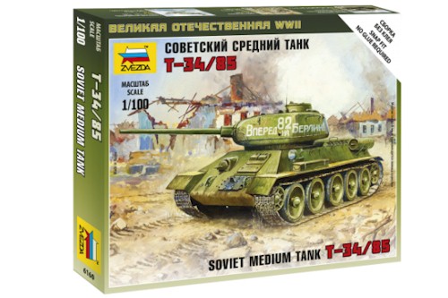Zvezda Military 1/100 Scale: Snap Kit: Soviet Tank T-34/85 