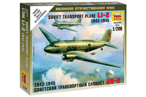 Zvezda Military 1/200: Snap Kit: Li-2 Soviet Transport Plane 