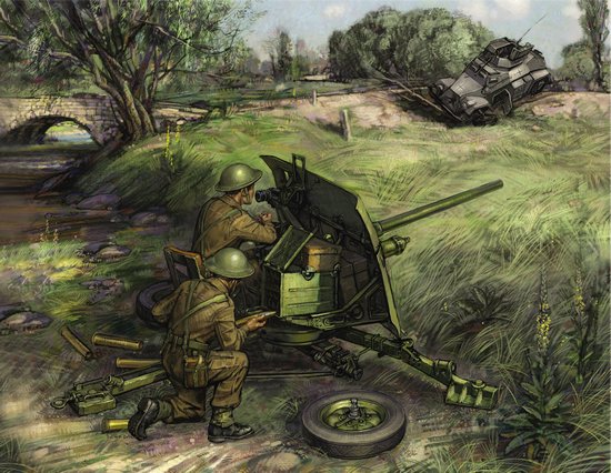 Zvezda Military 1/100 Scale: Snap Kit: British QF 2-pdr Anti Tank Gun w/cr 
