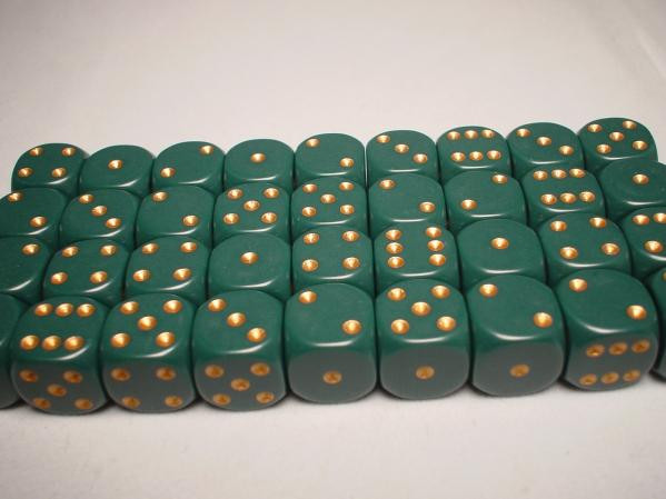Chessex (25815): D6: 12mm: Opaque: Dusty Green/Copper 